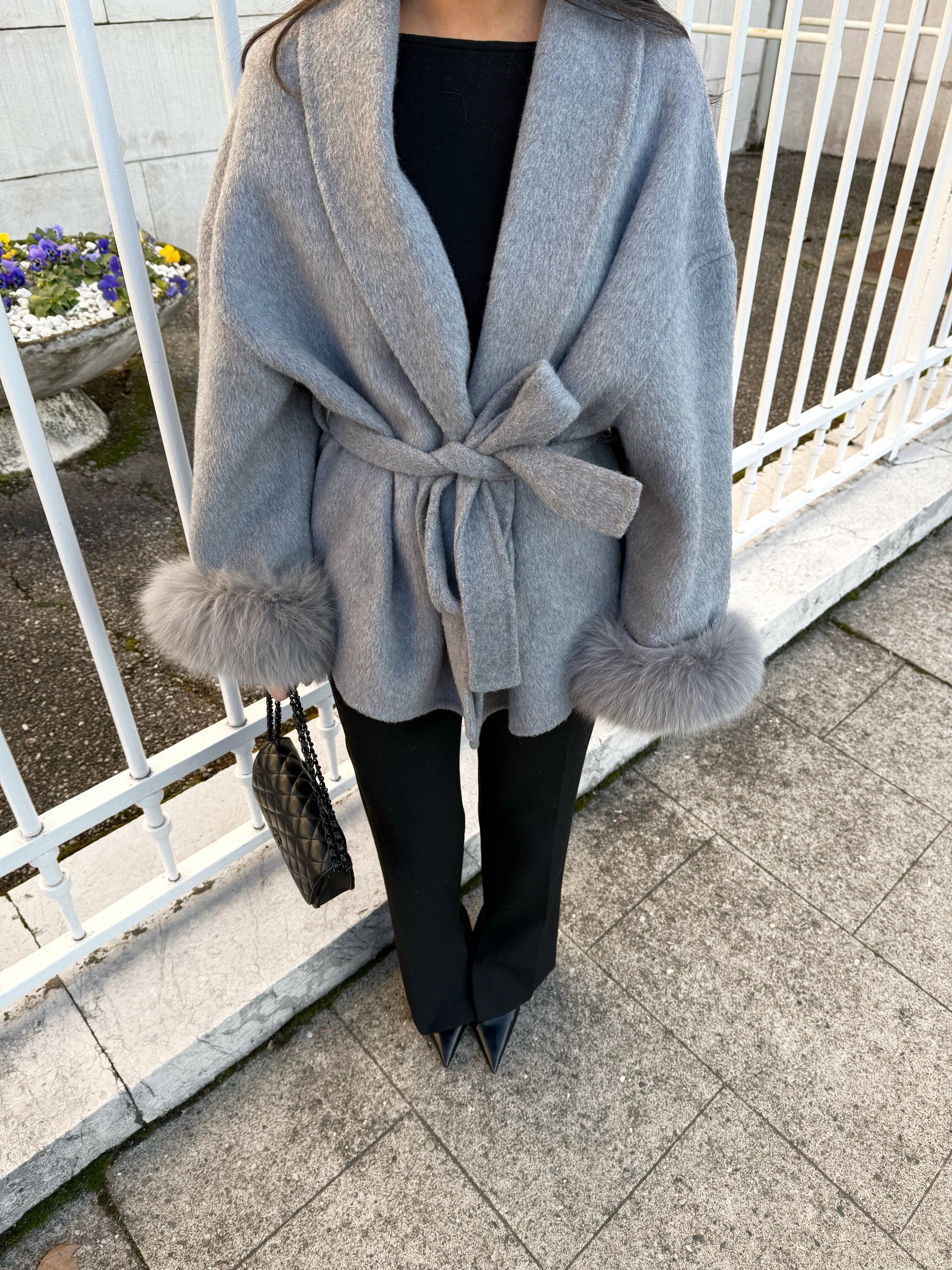 Coat with Faux Fur Belt