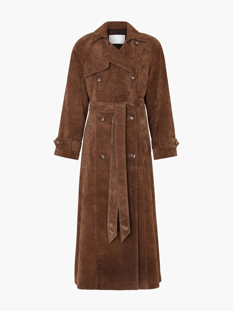 Suede Leather Trench Coat