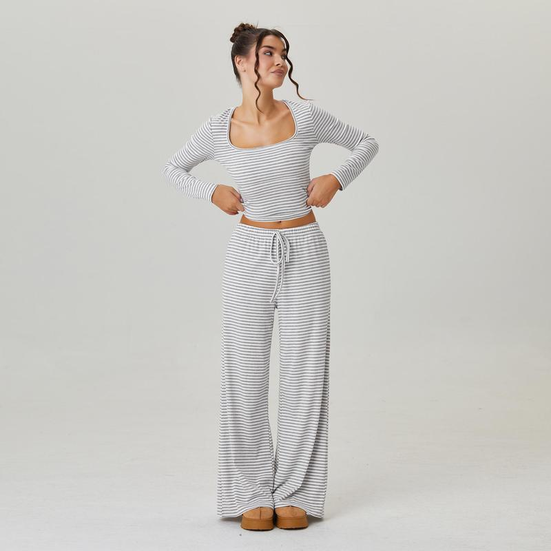 Long Sleeve Crop Top & Low-Rise Wide Leg Trousers