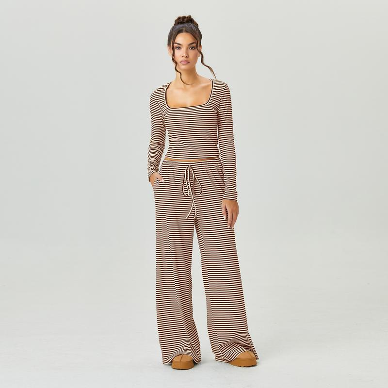 Long Sleeve Crop Top & Low-Rise Wide Leg Trousers