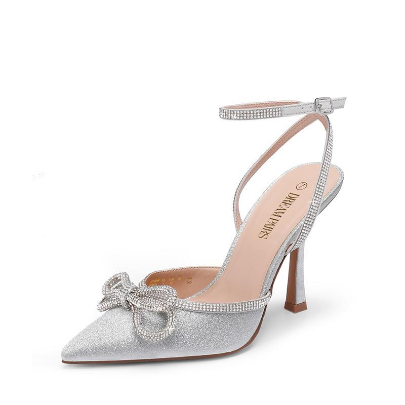 Rhinestone Strapped Flare High-Heel Pumps