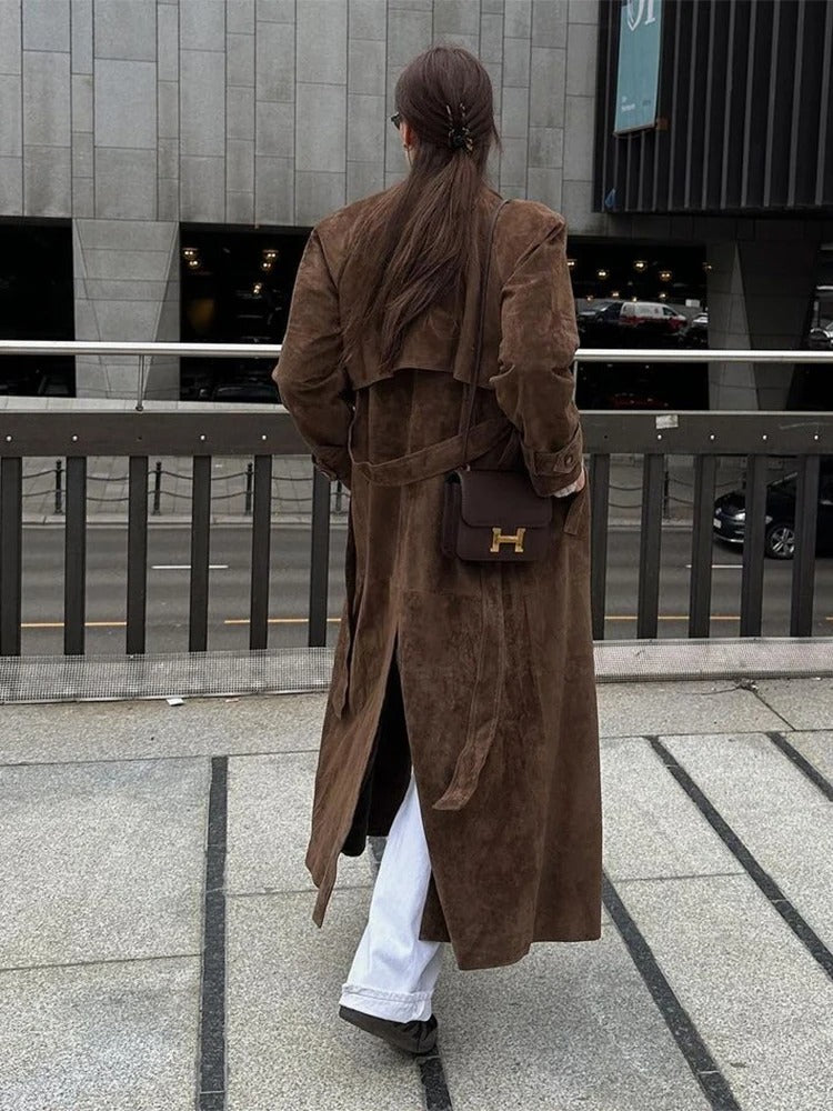 Suede Leather Trench Coat