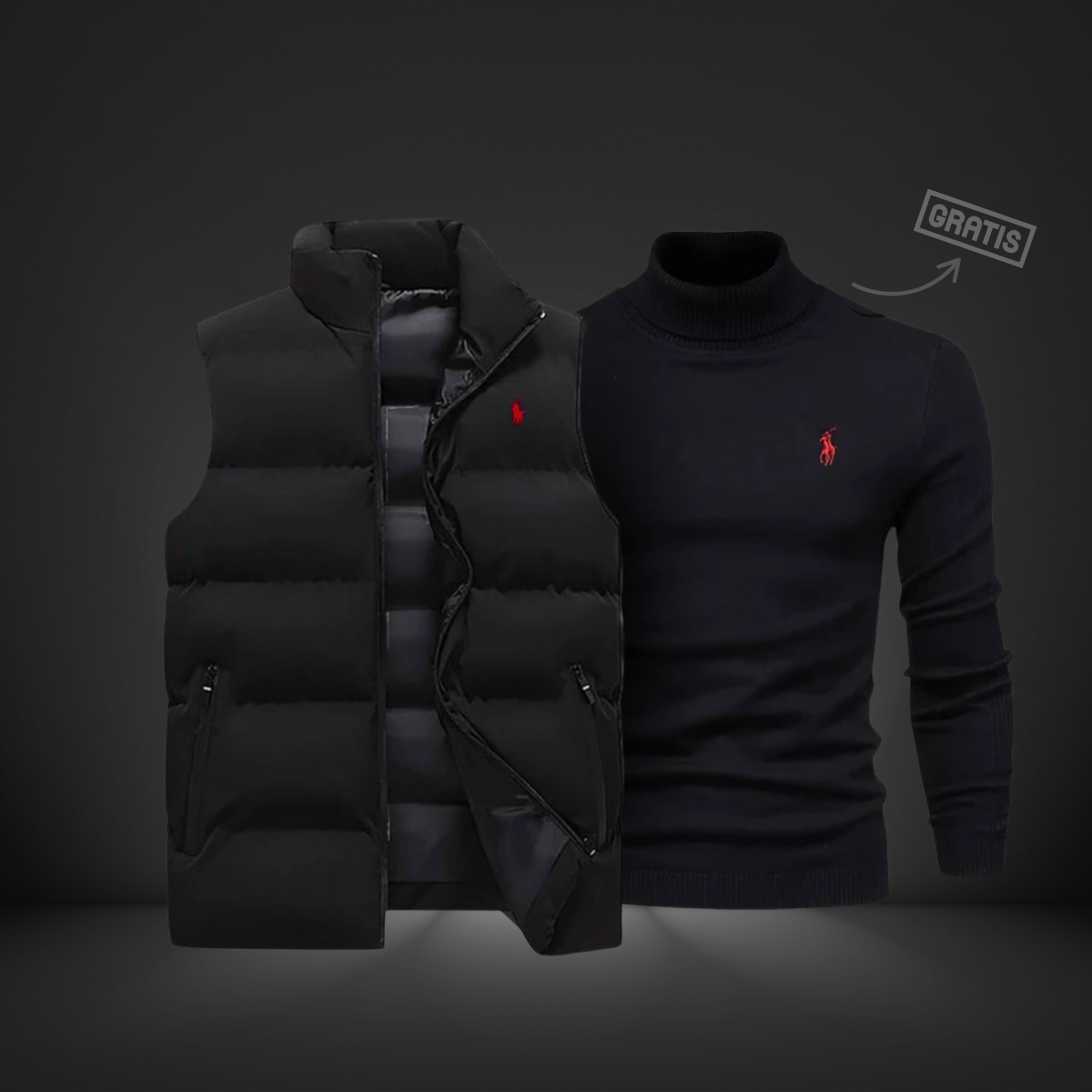 CALVINNE | DOWN VEST + FREE TURTLENECK SWEATER