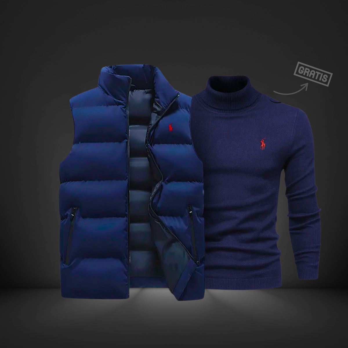 CALVINNE | DOWN VEST + FREE TURTLENECK SWEATER