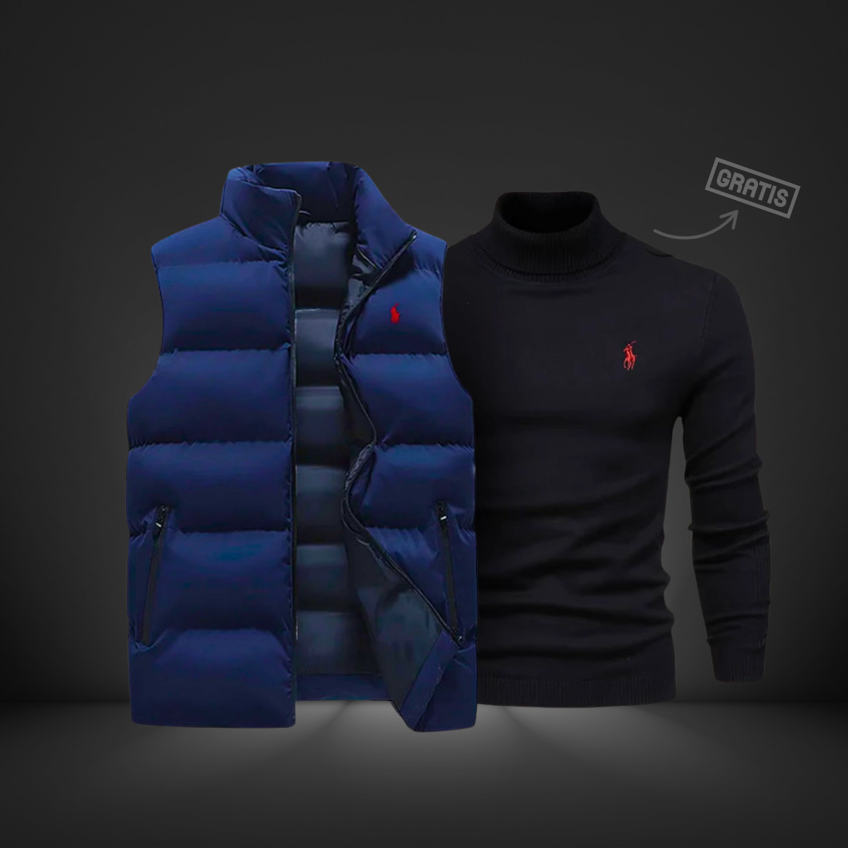 CALVINNE | DOWN VEST + FREE TURTLENECK SWEATER