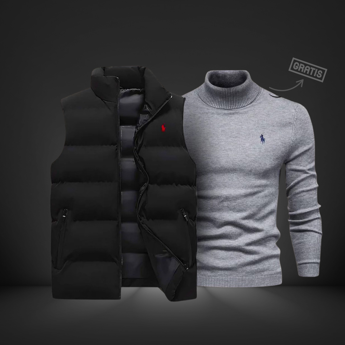 CALVINNE | DOWN VEST + FREE TURTLENECK SWEATER