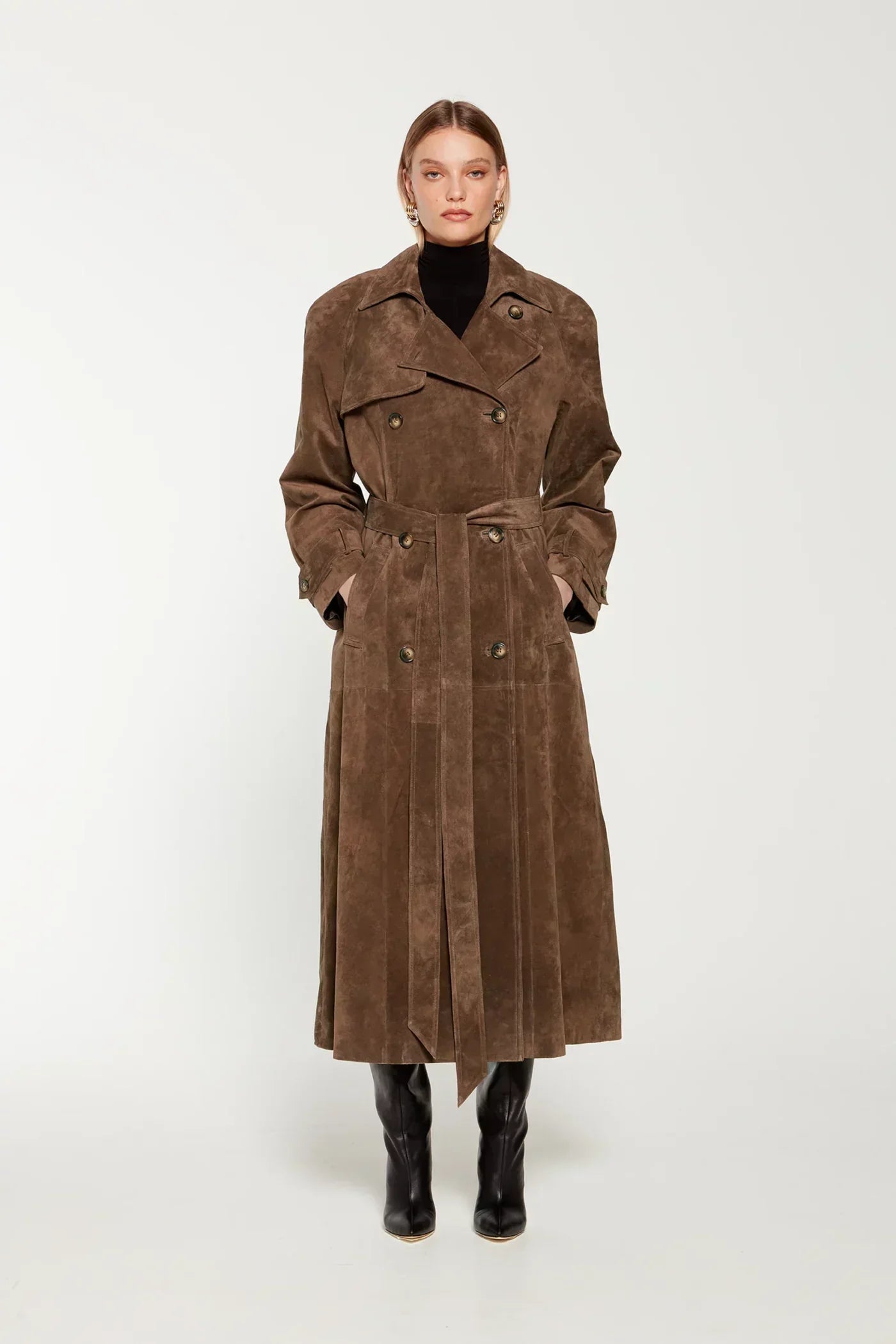 Suede Leather Trench Coat