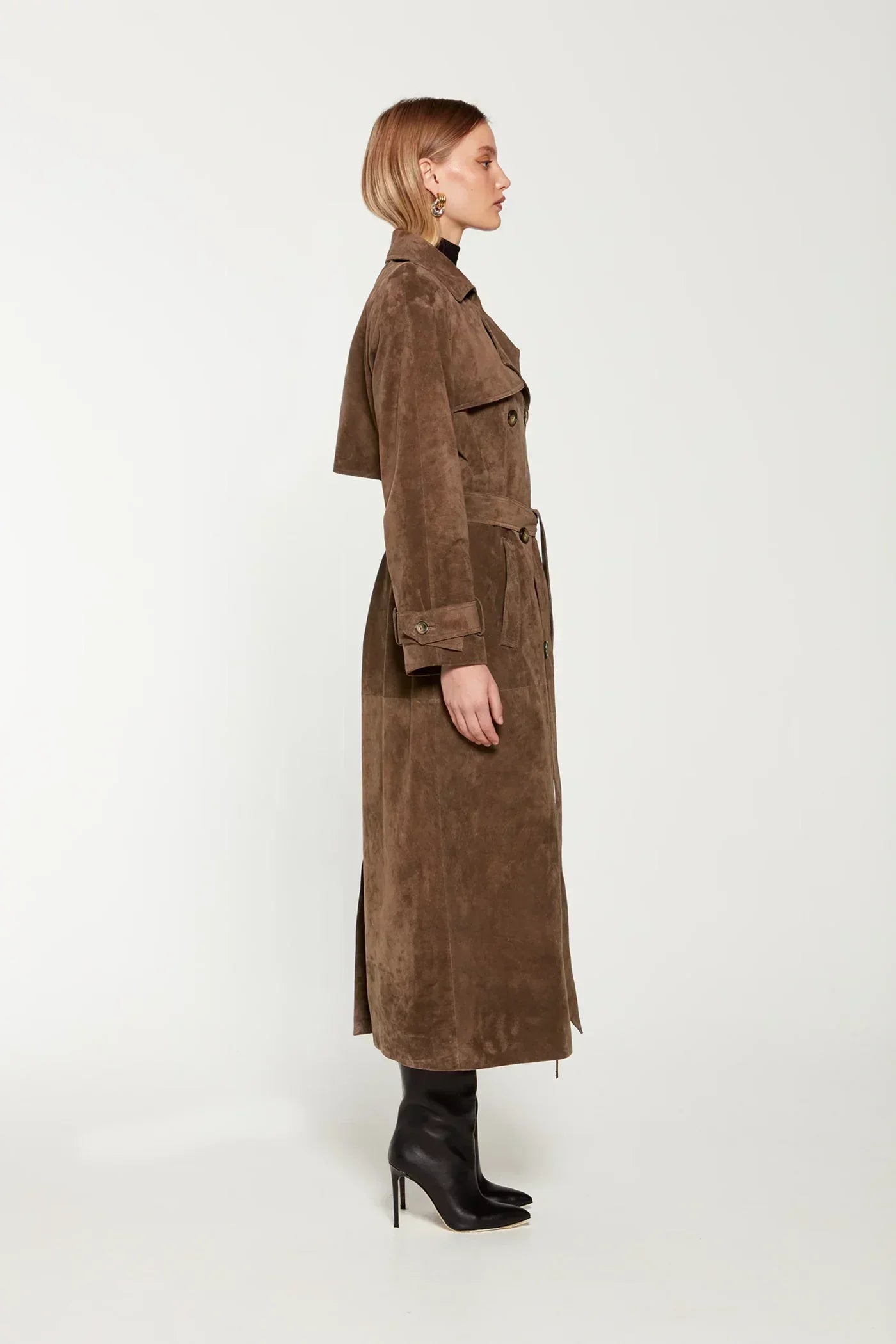 Suede Leather Trench Coat