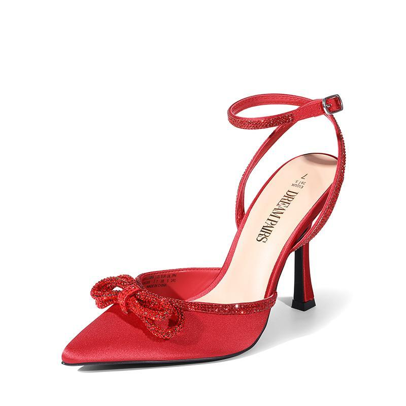 Rhinestone Strapped Flare High-Heel Pumps