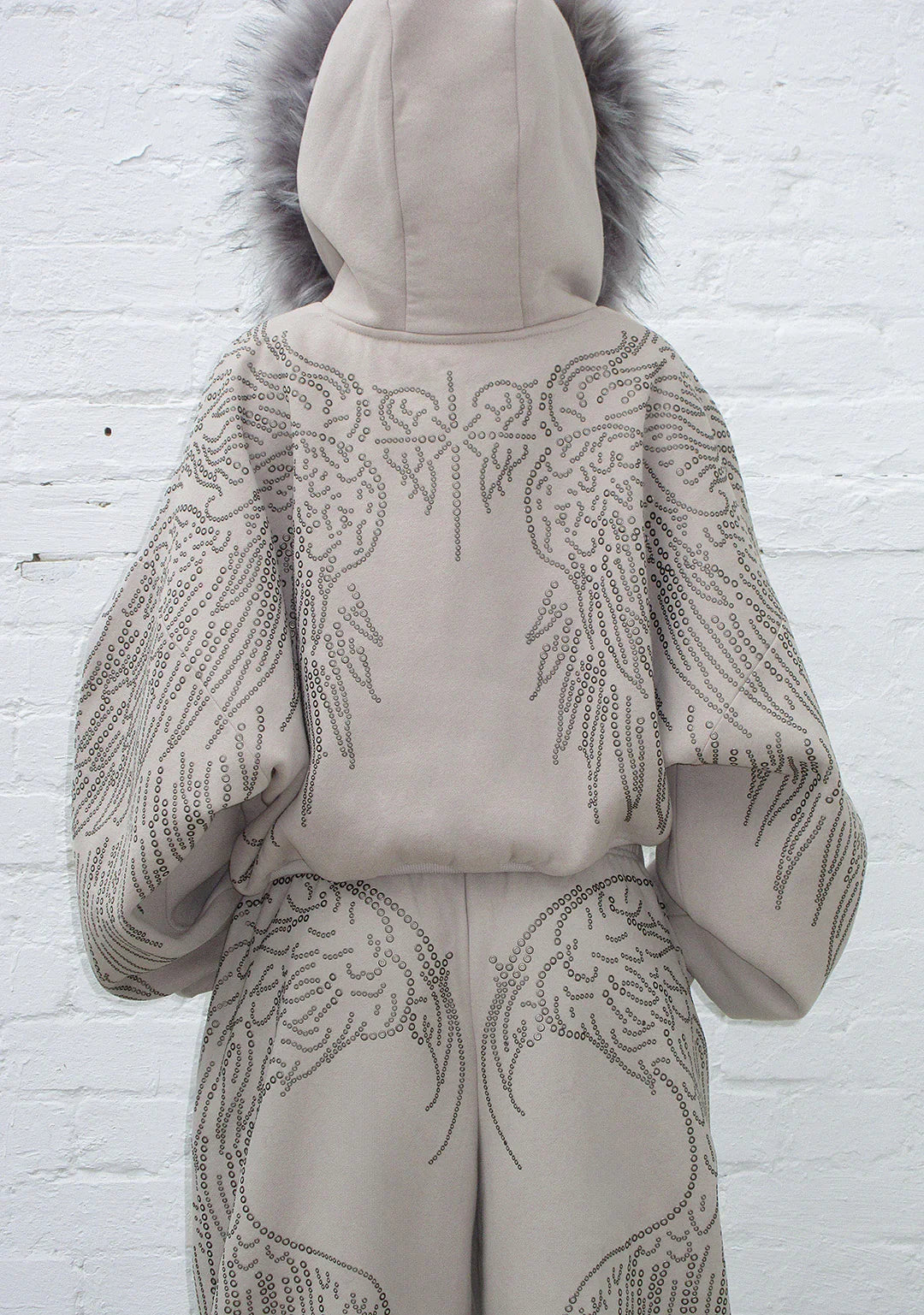 Fallen Faux Fur Rhinestone Zip Hoodie