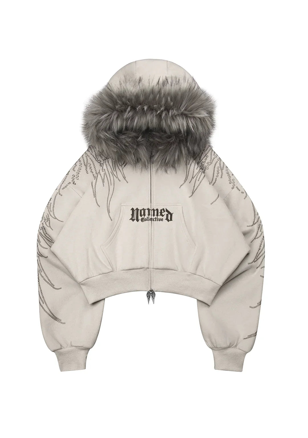 Fallen Faux Fur Rhinestone Zip Hoodie